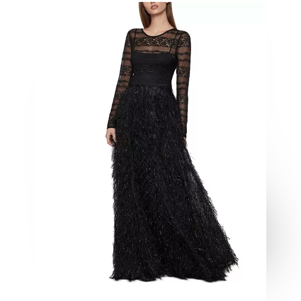 BCBGMAXAZRIA
Lace-Trim Feather Gown